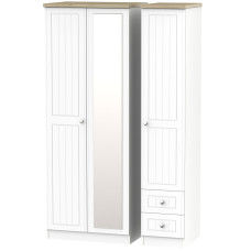Vienna Tall Triple Mirrored Wardrobe with 2 Small Drawers